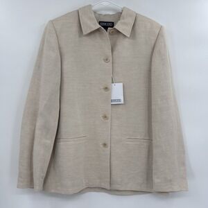 Lands End Womens Linen Blend Button Down Blazer Jacket Size 6 Classic Minimalist